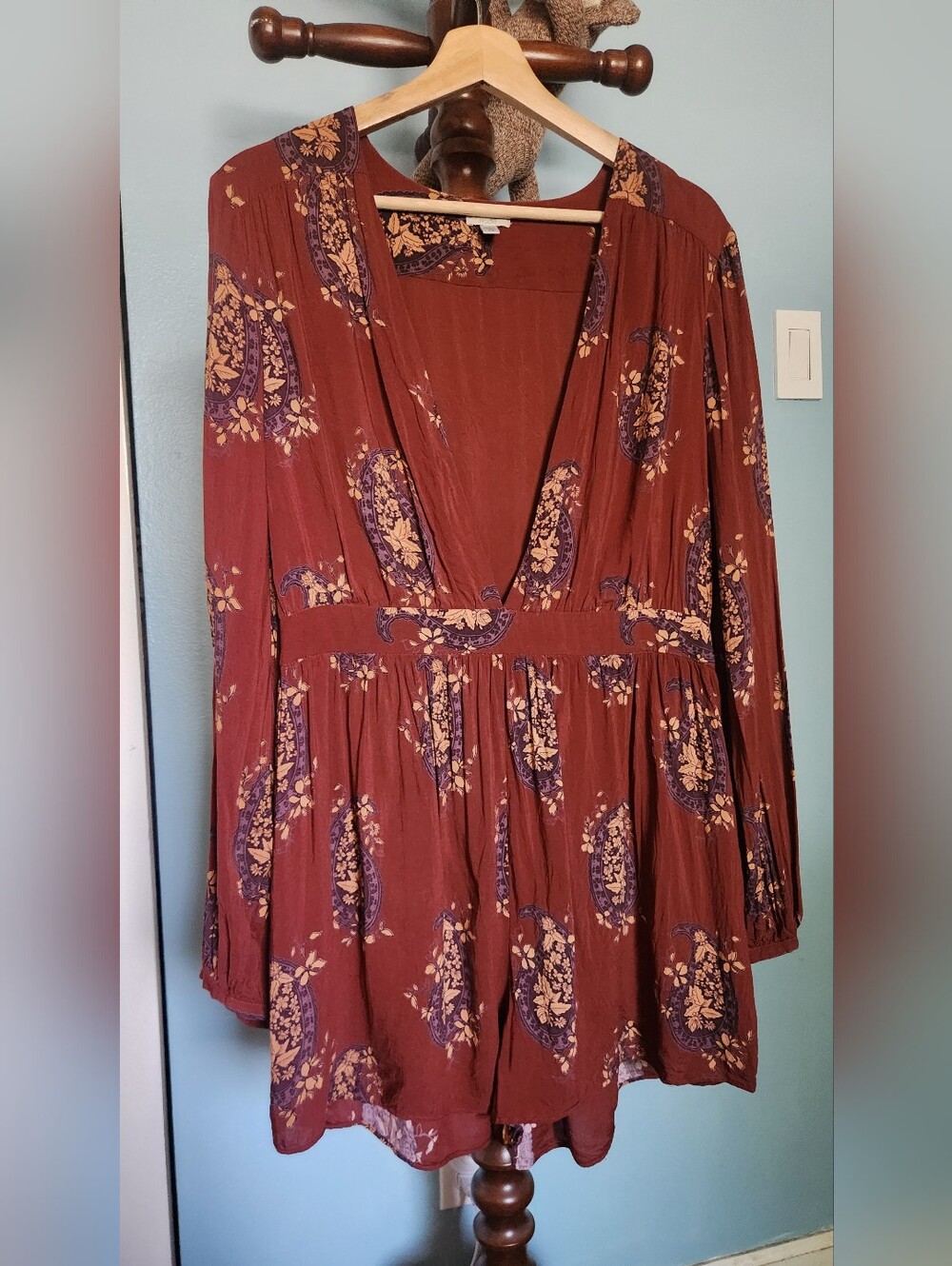 Ecote Rust Red Paisley Floral V-Neck Romper